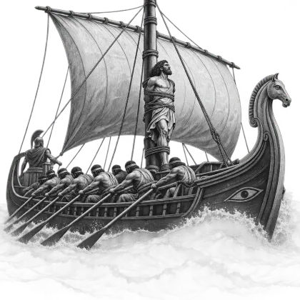 Gravure d'une trirème grecque en mer